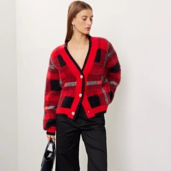 English Factory Checkered Plaid Cardigan - Picture 1 of 9